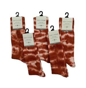 Sun+Stone Men's Socks Lot of 5 Crew Socks Orange Tie Dye Sock Size 10-13